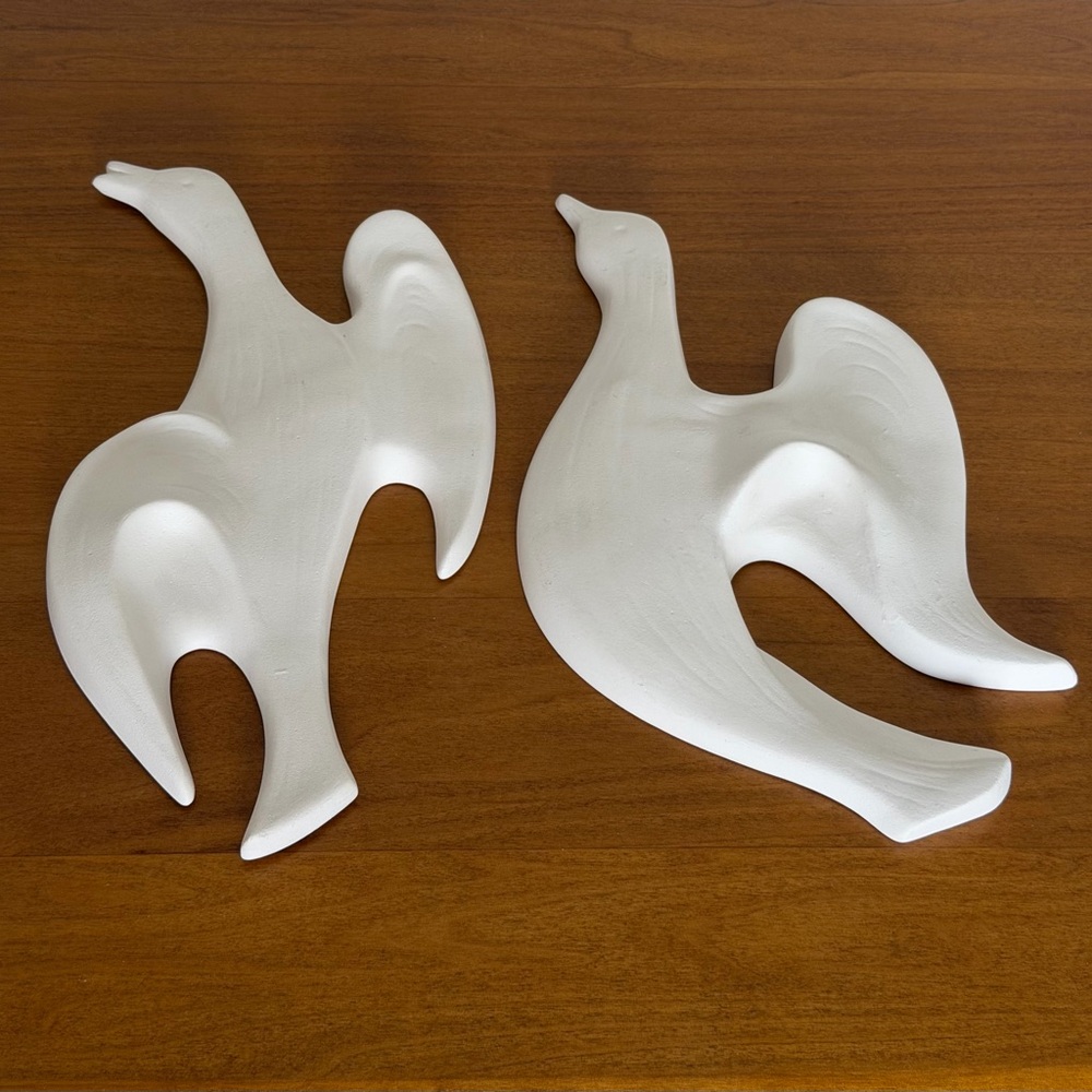 Vintage MCM Sculptural Wall Birds Set White Minimalist Modern Decor
